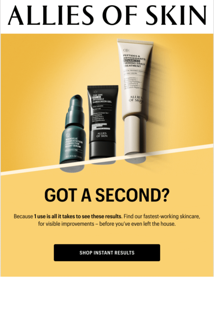 allies of skin instant results email