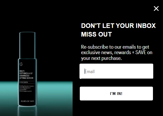 allies of skin pop up newsletterr subs